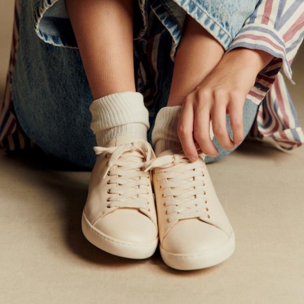 SEZANE Jack Trainers Patent Leather Comfort Sneakers Beige US 9.5
